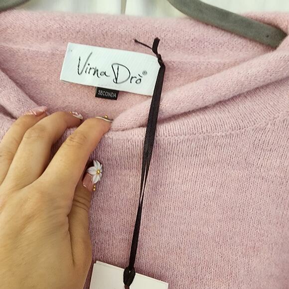 Virna Dro Italy cropped Sweater dusy pink Rose wool 2 (US S )Boxy NWT mock neck - Picture 5 of 11